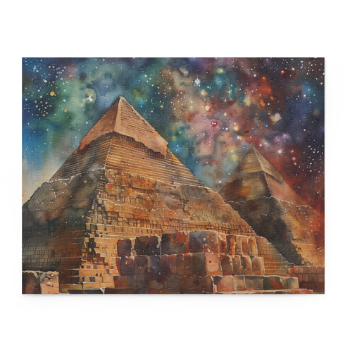 Vibrant Egyptian pyramids watercolor puzzle, 120 pieces, mesmerizing fun awaits.