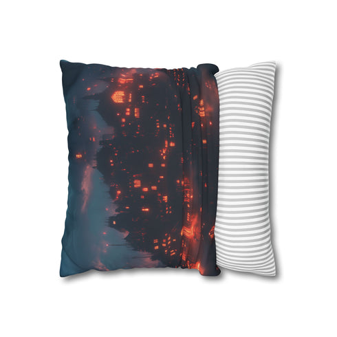 Cyber Village above Clouds of Flame Double-Sided Square Cushion Cover
