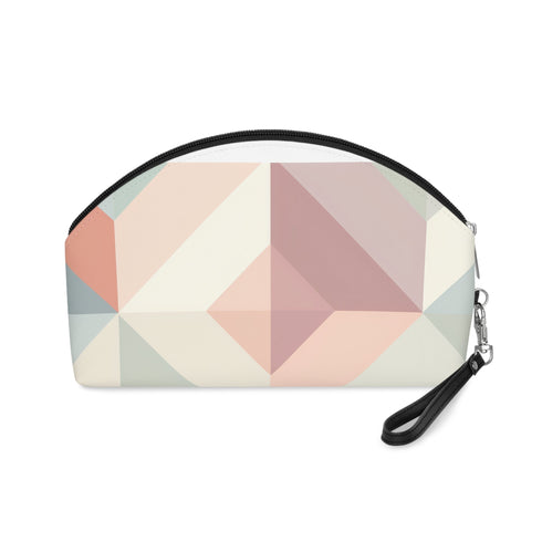 Chic geometric pastel makeup bag with trendy pattern and zipper.