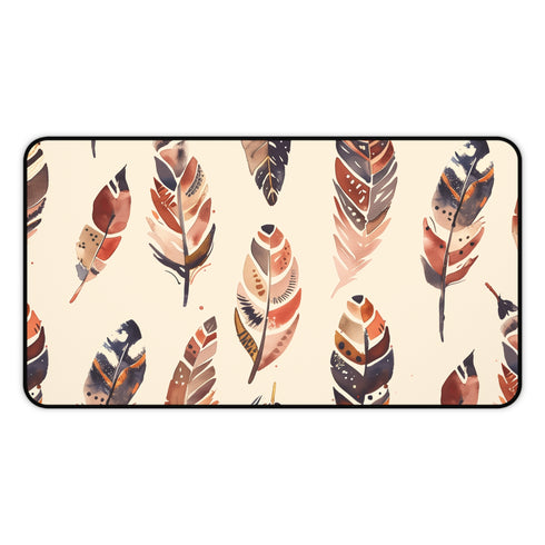 Boho Feathers Desk Mat - Stylish seamless pattern to protect and add flair to your workspace