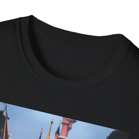 Charcoal cotton T-shirt with Disney castle print and crew neck regular fit