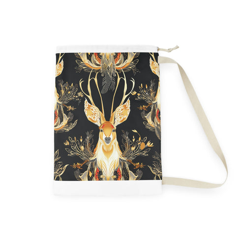 Mythical jackalope pattern laundry bag for stylish transport of laundry.