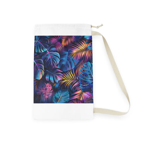 Vibrant Tropical Leaf Laundry Bag for Stylish Laundry Organization - Neon Palm Trees Design