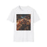Charcoal cotton T-shirt with vibrant Asian night market tapestry graphic