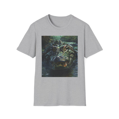 Charcoal cotton T-shirt with vivid crocodile painting and crew neck design