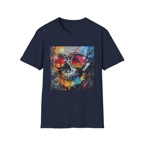 Rebellious charcoal cotton t-shirt featuring vibrant urban street art design