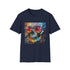 Rebellious charcoal cotton t-shirt featuring vibrant urban street art design