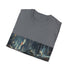 Charcoal Batman t-shirt featuring Gotham City and Batmobile graphic.