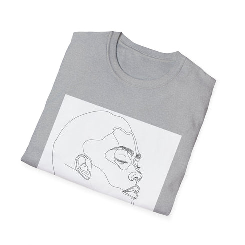 Minimalist charcoal face art t-shirt, soft cotton, elegant design, regular fit.