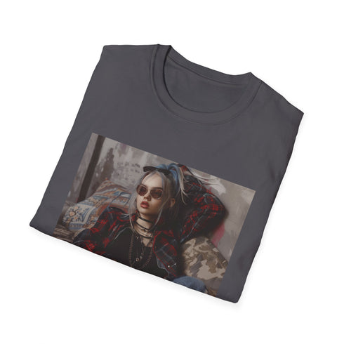 Charcoal crew neck t-shirt textured distressed 90s grunge style breathable cotton