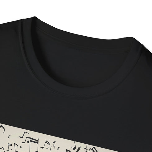 Charcoal dancer silhouette t-shirt with musical notes - men/women, regular fit.