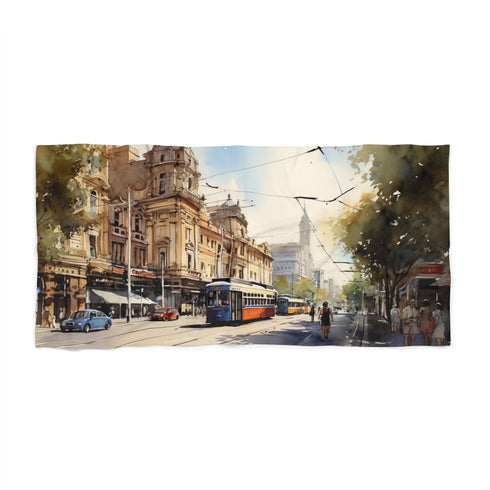this towel is a must-have for any summer getaway. Wrap yourself in comfort and style with our Melbourne Tram Beach Towel.
Escape to the sandy shores of Melbourne with this beach towel featuring iconic tram designs. Made for beach days or poolside lounging