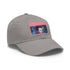 Vibrant watercolor Elon Musk baseball cap in white with light brown patch.