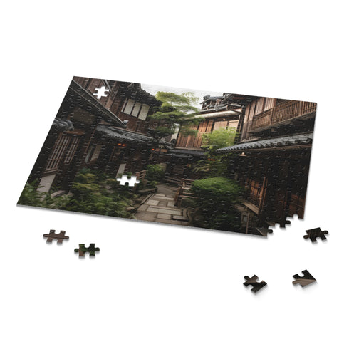 Traditional Kyoto puzzle featuring wooden houses and kimonos (120 pcs).