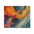 Phoenix Reborn in Waterfall of Color — Plush Fleece Throw Blanket — Draped Over Sofa & Bed Lifestyle View