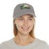 Central Park skyline watercolor baseball cap in white with light brown patch.