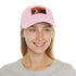 Fiery volcano baseball cap with light brown rectangle patch.