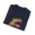 Charcoal crew neck t-shirt with joyful hippo graphic on soft cotton fabric
