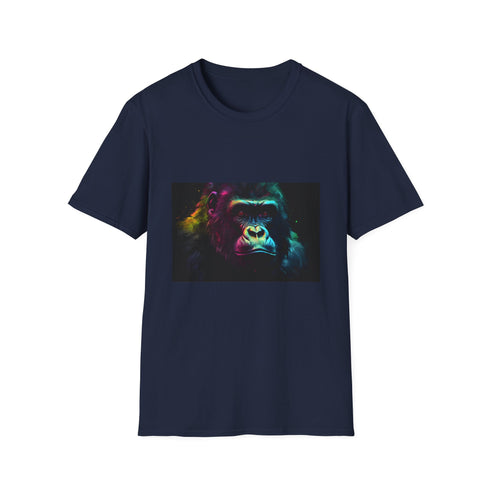 Charcoal cotton crew neck T-shirt with vibrant gorilla watercolor print