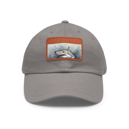 White cotton cap with Great White Shark embroidery.