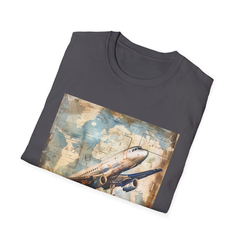 Vintage airplane adventure themed black 2XL unisex t-shirt.