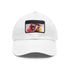 Colorful Hugh Jackman watercolor cap with light brown rectangle patch.