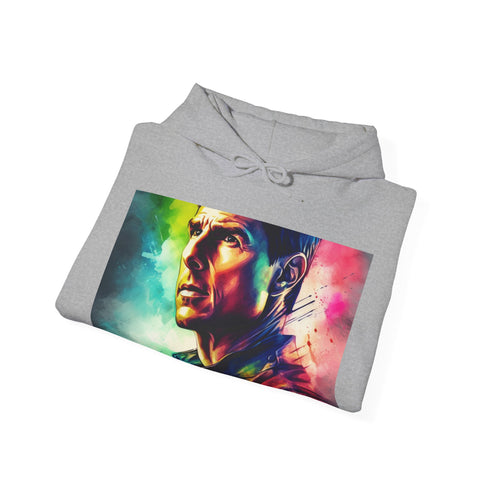 Dynamic Tom Cruise watercolor action hoodie in navy for men and women.