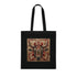 Tribal animal totem black cotton tote bag with ancient wisdom design.