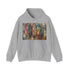 Bohemian feather rhapsody navy hoodie with vibrant symphony feather design.