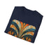 Charcoal cotton t-shirt with geometric abstract art deco patterns