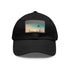 Futuristic urban skyline white hat with light brown rectangle patch.