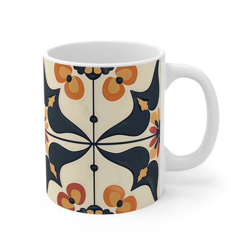 Artisan Tiles Mug: Elegant 11oz Ceramic Coffee Mug with Sublimated Pattern