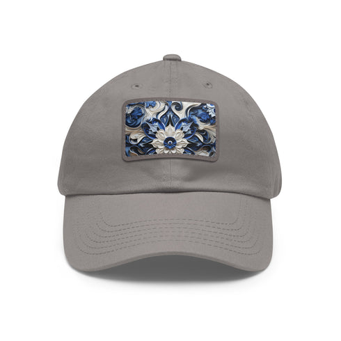 Midnight cerulean cotton baseball cap with white patch.