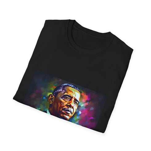 Charcoal cotton T-shirt with watercolor neon Obama silhouette inspiring hope