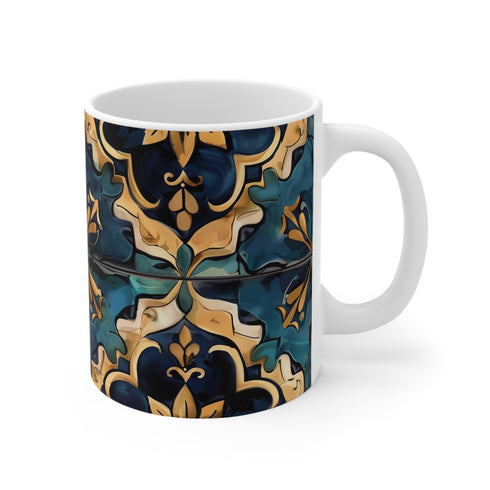 Handcrafted ceramic mug with artisan tile print - 11oz variant.