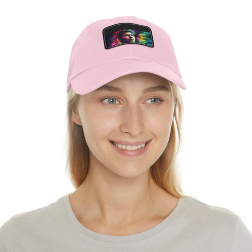 Neon Dreams Zac Efron watercolor baseball cap with light brown patch.