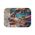 Graffiti-inspired vibrant bath mat with rebellious urban art design, 24" x 17".