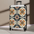 Handcrafted black ceramic tile suitcase with seamless artisan pattern.