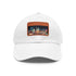 Stylish white baseball cap with Vegas Strip design and light brown patch.