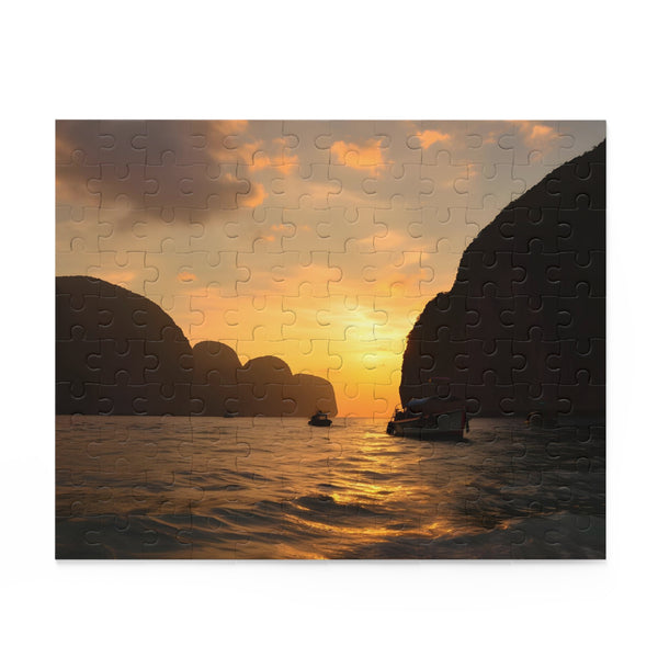 Vibrant Maya Bay jigsaw puzzle with sunset colors, 10" x 8" size