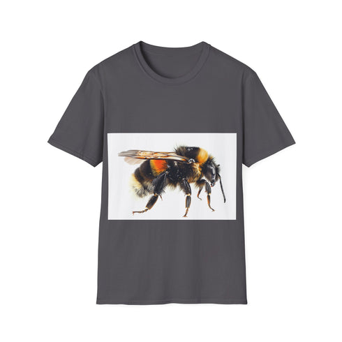Charcoal watercolor tee with vibrant bumblebee design and crew neck fit