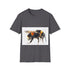 Charcoal watercolor tee with vibrant bumblebee design and crew neck fit