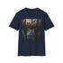 Charcoal cotton T-shirt with mystical cypress swamp twilight design