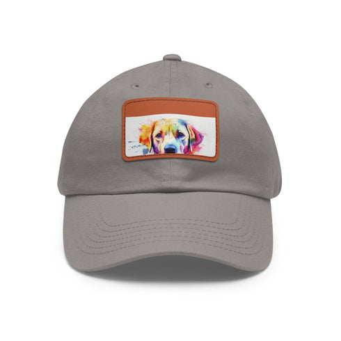 Lovable Lab Cap white hat with light brown patch.