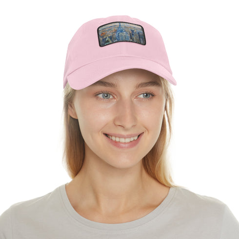 Urban chic watercolor baseball cap with Chrysler Building design.