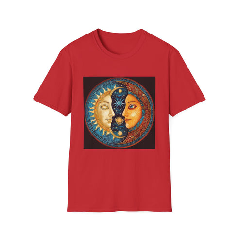 Charcoal mandala sun and moon cotton t-shirt with crew neck design