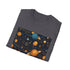 Charcoal cotton T-shirt with enchanting celestial pattern and whimsical star design