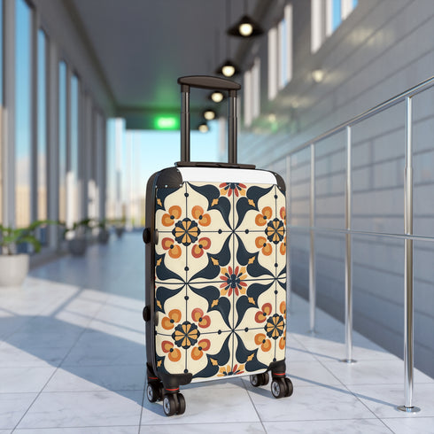 Artisan black ceramic tile pattern suitcase, elegant and chic.