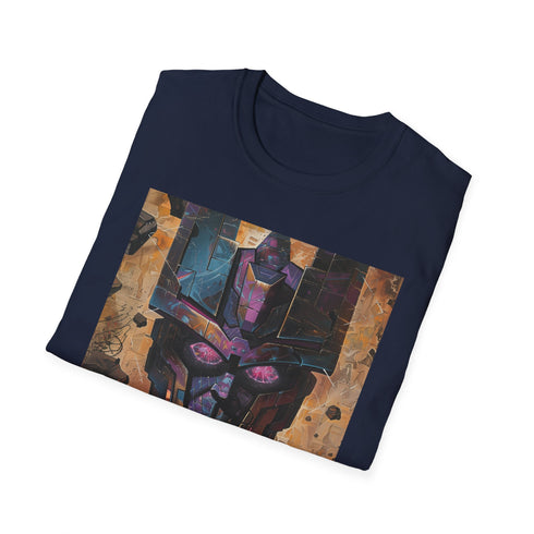 Charcoal crew neck cotton T-shirt with vibrant Galactus painting