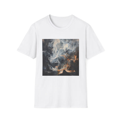 Abstract charcoal smoke swirls t-shirt, unisex regular fit DTG design.